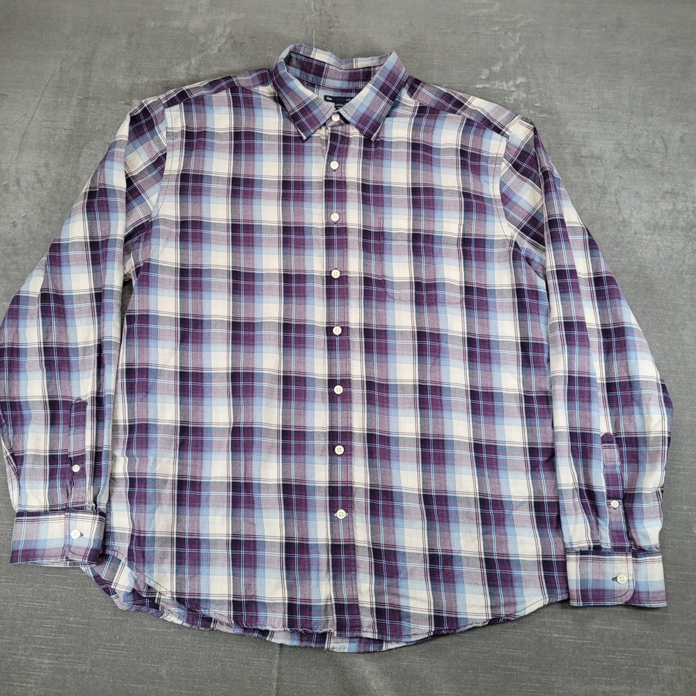 GAP Y2K Mens Plaid Long Sleeve Button Down Shirt 2XL Purple White